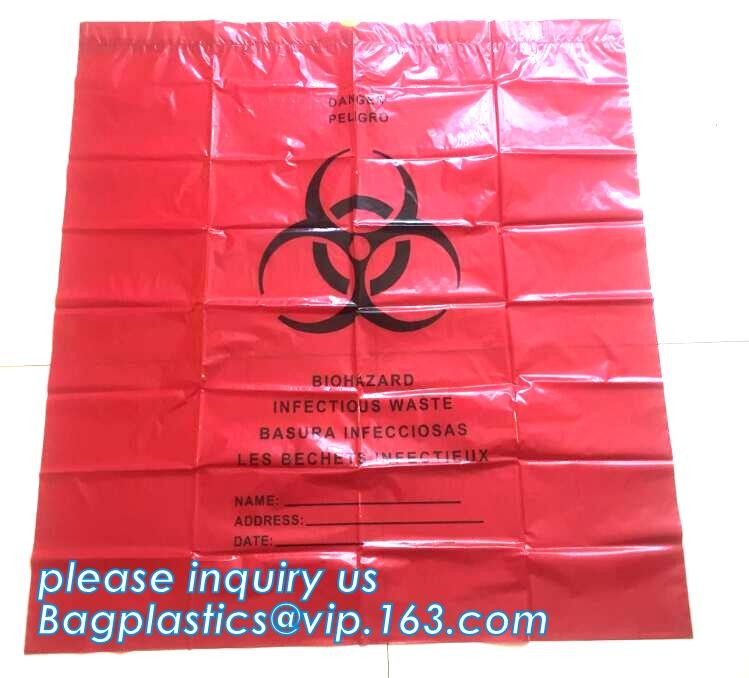 HDPE/LDPE/PP autoclave bags medical garbage bag for biohazard waste, yellow with printing medical biohazard waste bag