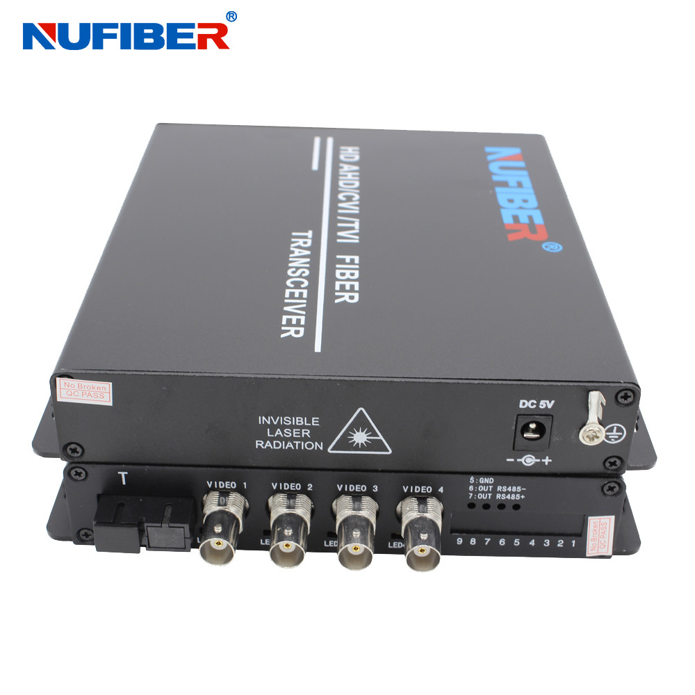 1080P Fiber Video Converter 4 channel Single Fiber SM 1310 / 1550nm FC For CCTV