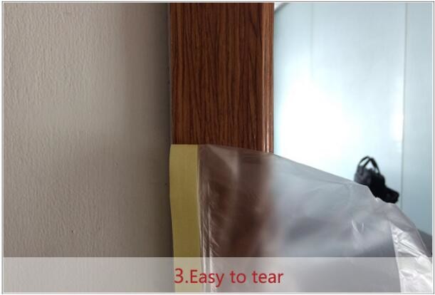 Disposable PE pre-taped self static cling masking film, Cover mask plastic drop film PE protection film with tape, BAGEA