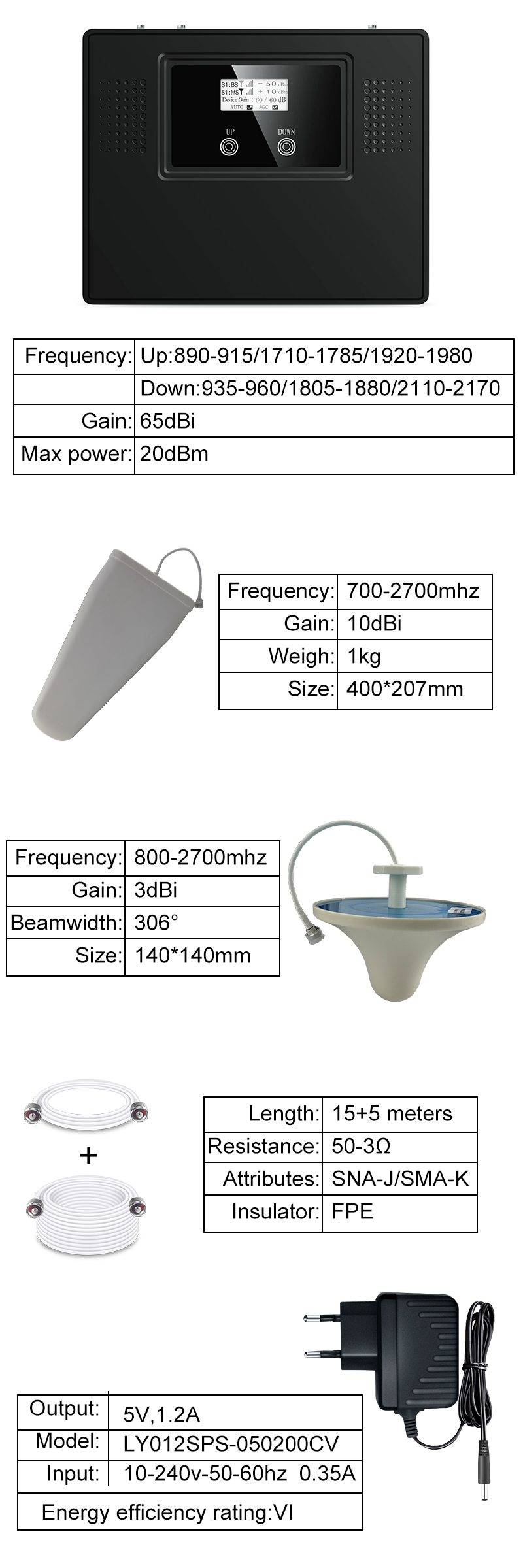 GDW 2G 3G 4G Tri Band Repeater Full Intelligent Mobile Signal Booster
