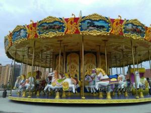  5.5KW All Ages Amusement Park Equipment Fiberglass Stainless Steel Carousel Rides Manufactures