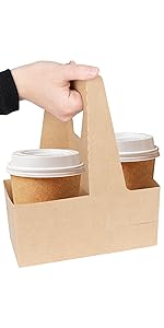 2 Cup Disposable Drink Carrier with Handle (25 Count) - Kraft Paperboard Cup Holder - Disposable Cup