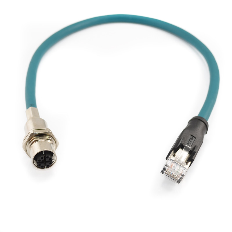 M12 Waterproof Connector X Code Panel Mount To RJ45 With Cable