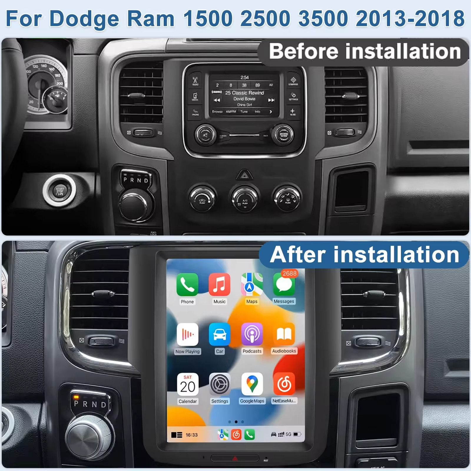 9.7-inch AI Vertical Screen Android 12 Car Stereo GPS for Dodge Ram 2013-2017 FM/AM Radio Included