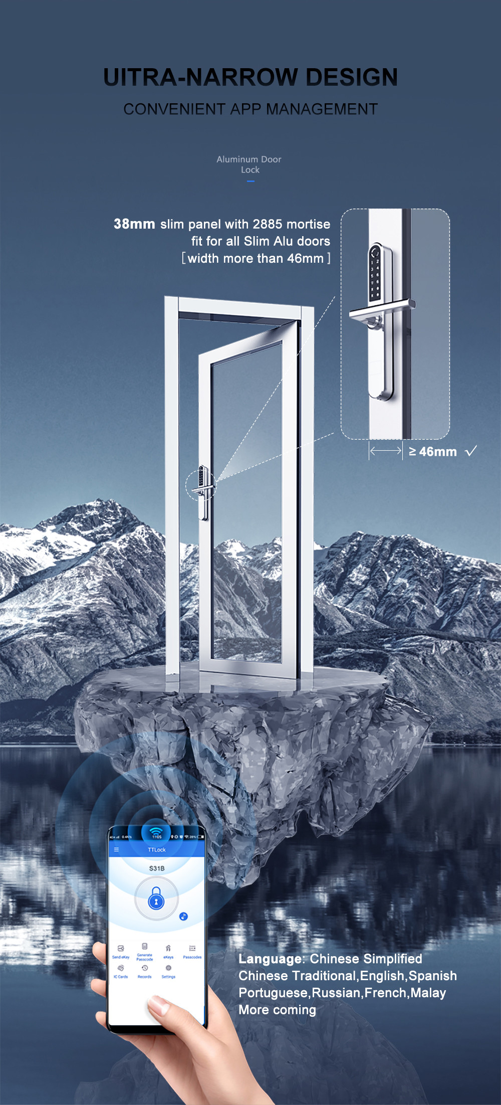 Stainless Steel Lock Smart Biometric Aluminium Door Locks Low Power Consumotion