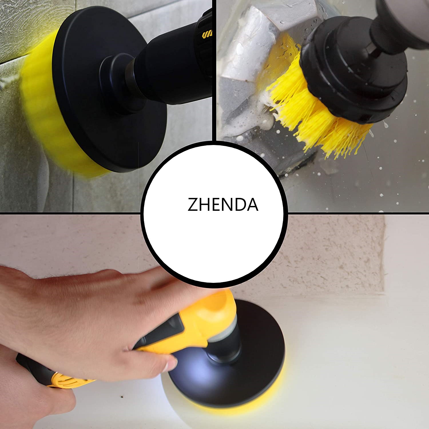 PP Filament 3Piece Bathroom Drill Cleaning Brush Set For Shower Cleaning