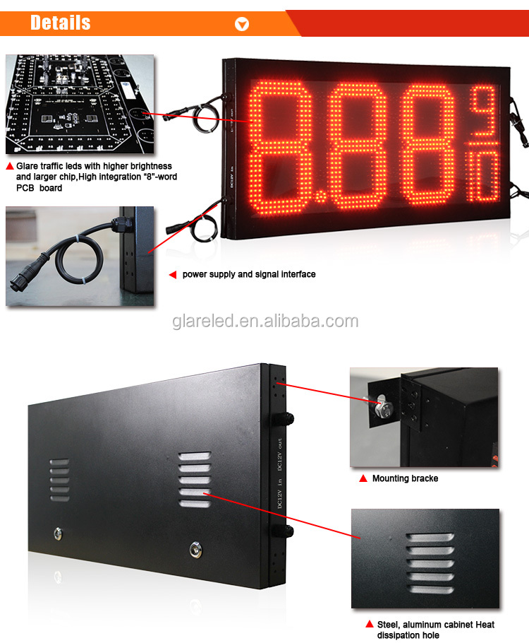 LED Digital Gas Pricer Sign for Gas Station Brightness 6000cd Waterproof level IP65