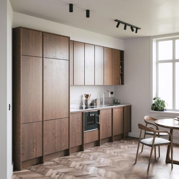 Modern Apartment Frame-line Door Panel Wooden Veneer Matt Lacquer Kitchen