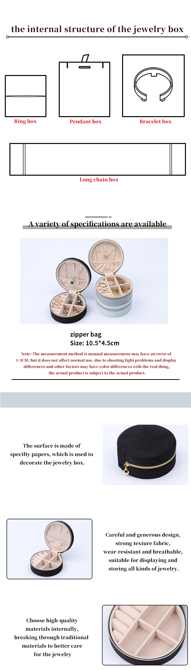 Round Shaped Soft Velvet Jewelry Storage Box Organizer Zipper Bag For Travel