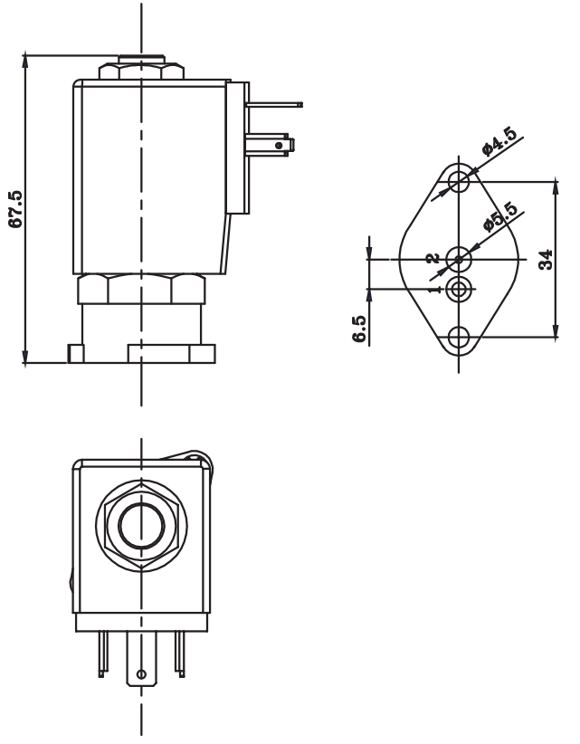 Sub Base Mount 2 Way NC Brass Electric Solenoid Valve 24VDC 220VAC