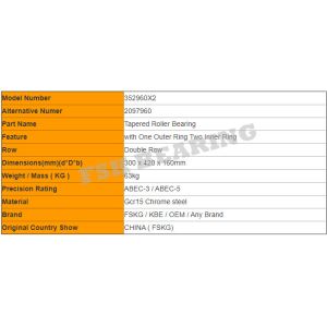 Double Direction Load Tapered Roller Bearings Tow Row 352960X2 For Rolling Mills