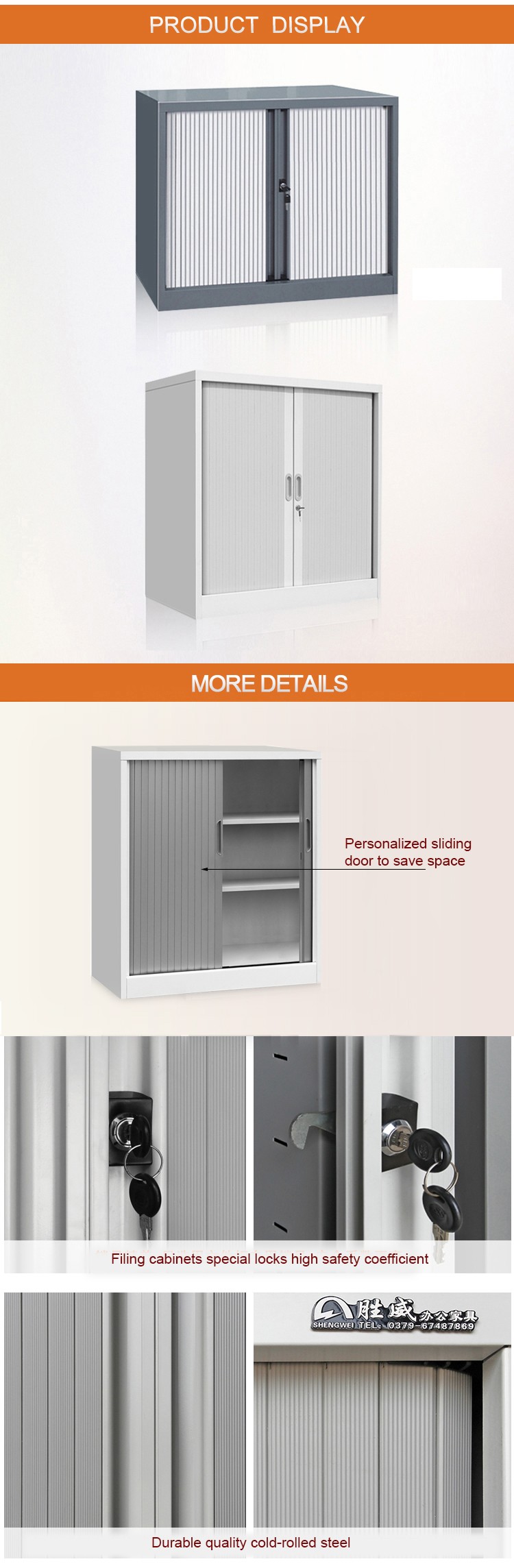 Rolling Shutter Doors Metal Half Height Locker With 2 Adjustable Shelves