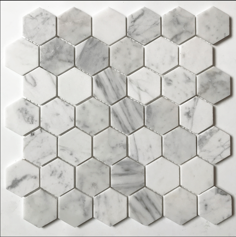 Hexagon Inlay Bianco Carrara White Grey Cream Broken Wood Marble Onyx Waterjet Floor Tiles