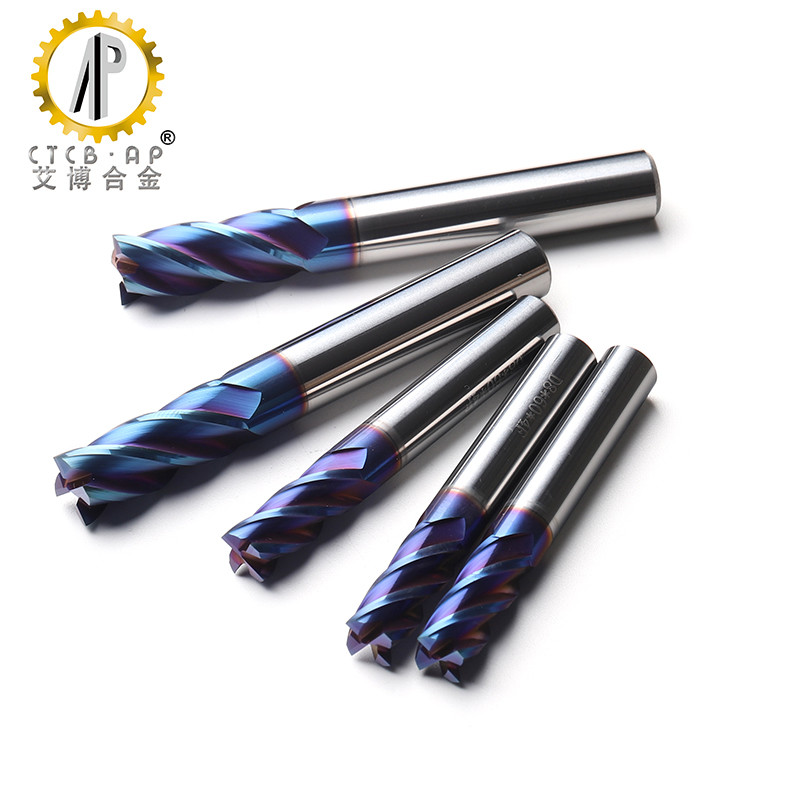 CNC 0.4 Grain Carbide Square End Mills With Nano Blue Coating