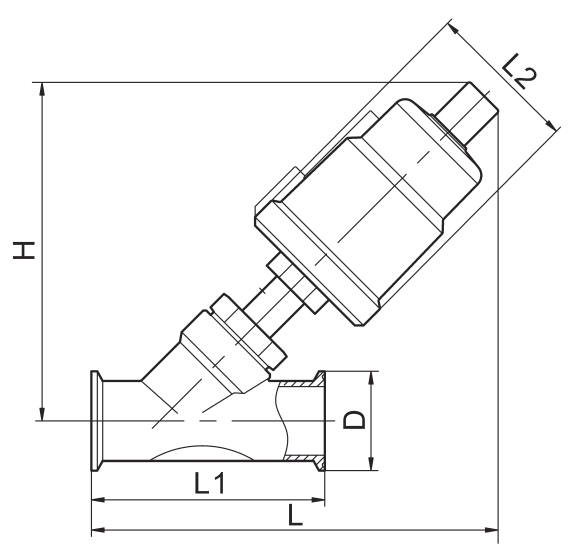 1'' DN25 Tri-Clamp Air Actuated Angle Seat Valve With Pneumatic Actuator