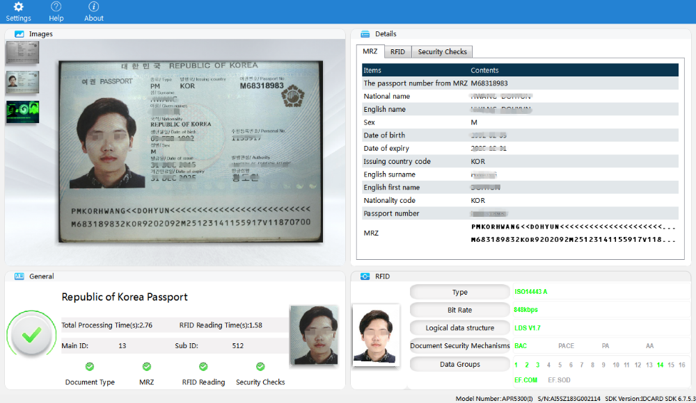 Passport Size Max Paper Size SINOCECU APR5300 RFID ID Document Reader with OCR / MRZ
