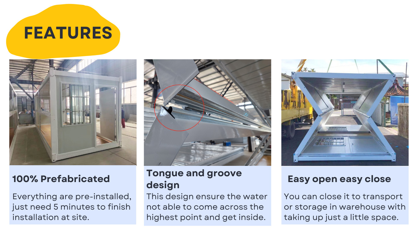Temporary Fold Out Container Homes , 20ft Prefab Tiny Flat Pack Container Homes
