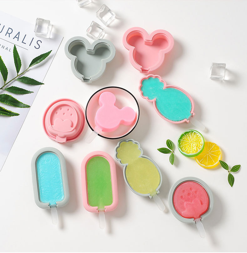 Silicone Popsicle Molds, Cute Ice Pop Molds Reusable Cake Pop Mold Set With Lid Popsicle Sticks, Easy Release BPA Free Cartoon Ice Cream Mold For Kids