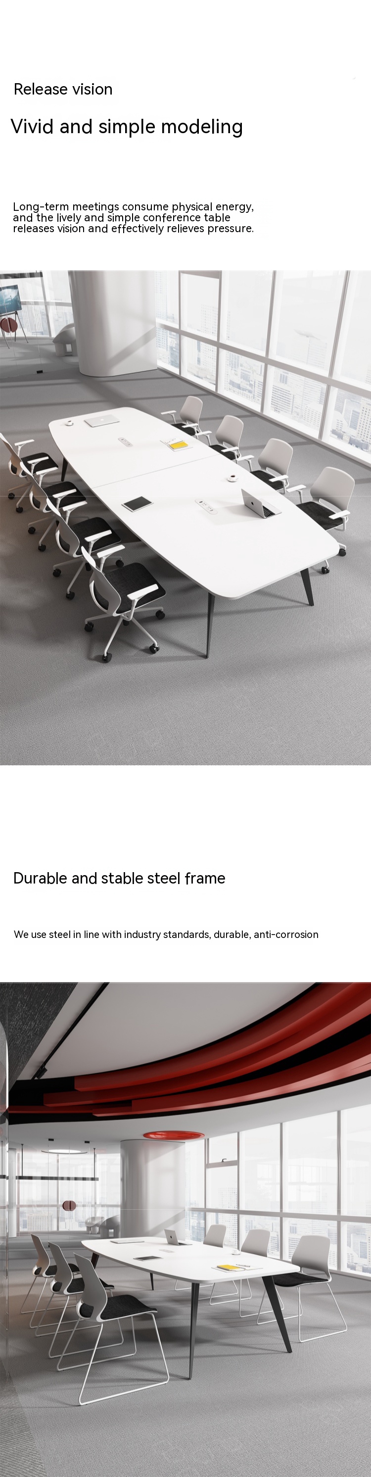 Simple Modern Oval Conference Table and Chair Combination for White Negotiation Space