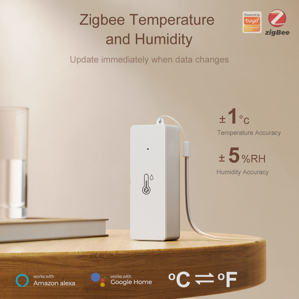 Tuya ZigBee3.0 Smart Temperature and Humidity Sensor, Battery Powered, Mini Indoor Hygrometer, Work with Alexa, Google Home