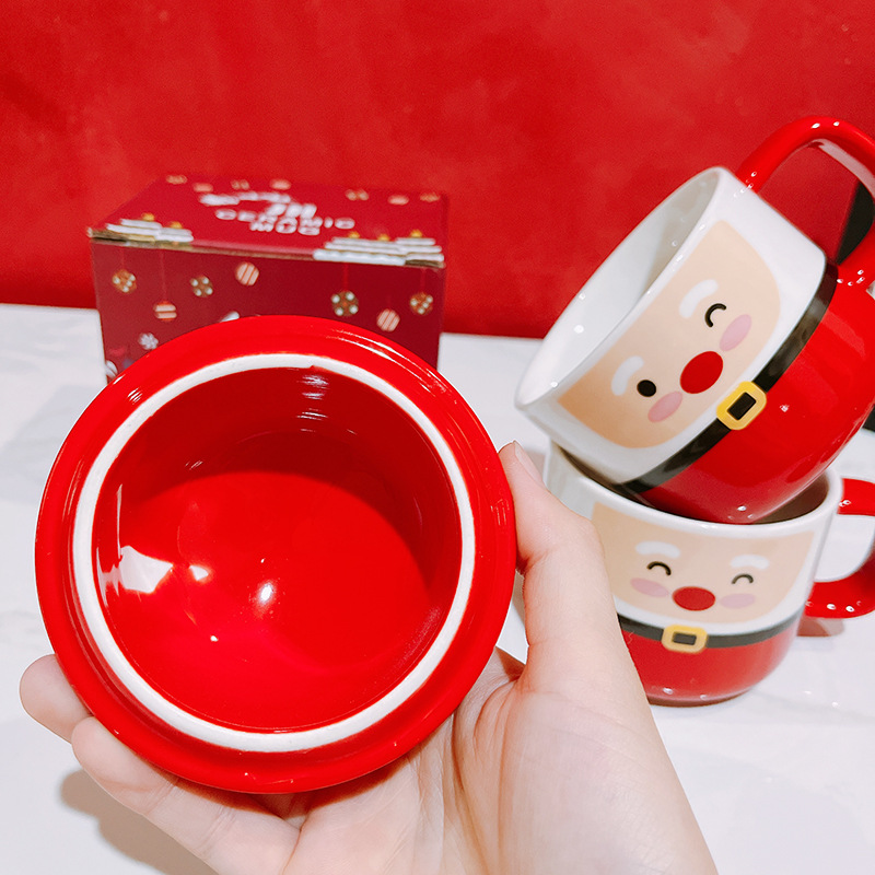 Cute Glossy Ceramic Anniversary Gift Mugs Santa Shape For Christmas Festival