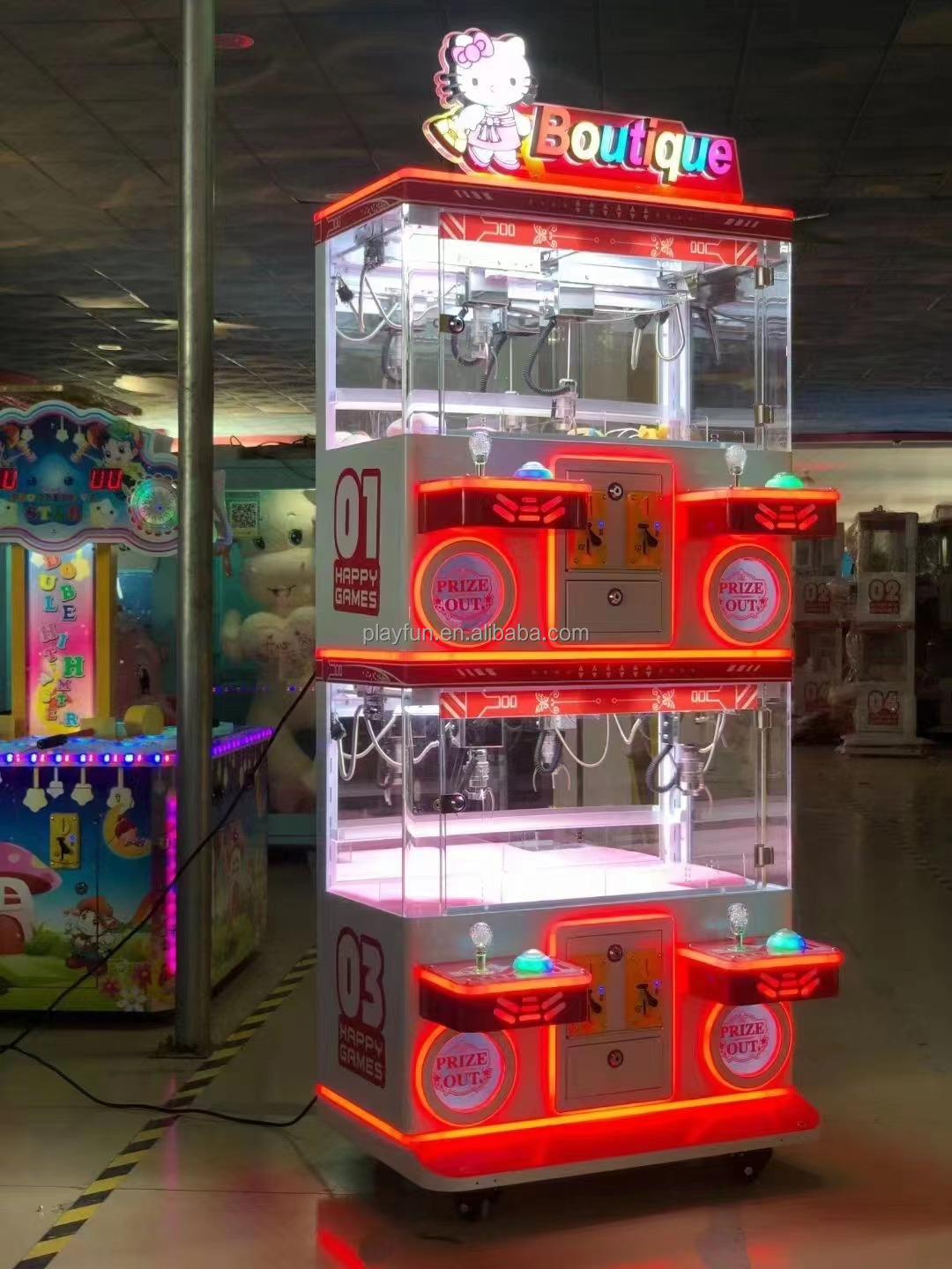 Playfun New Lightful Happy House 4 Players Good Show Boutique Doll Machine Coin Catch Toy Crane Game Machines