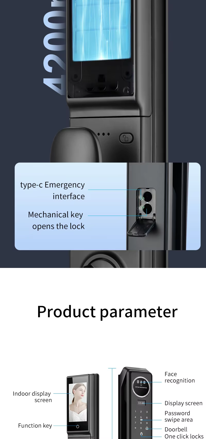 Qleung S959MAX Face Biometric Video Calling Fingerprint Recognition Key Card Tuya App Fully Automatic Smart Door Lock