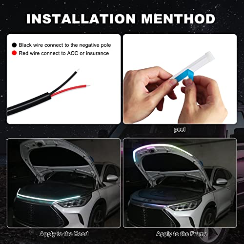 Waterproof Car LED Hood Light Strip 59 Inch Flexible Daytime Running Light for Exterior