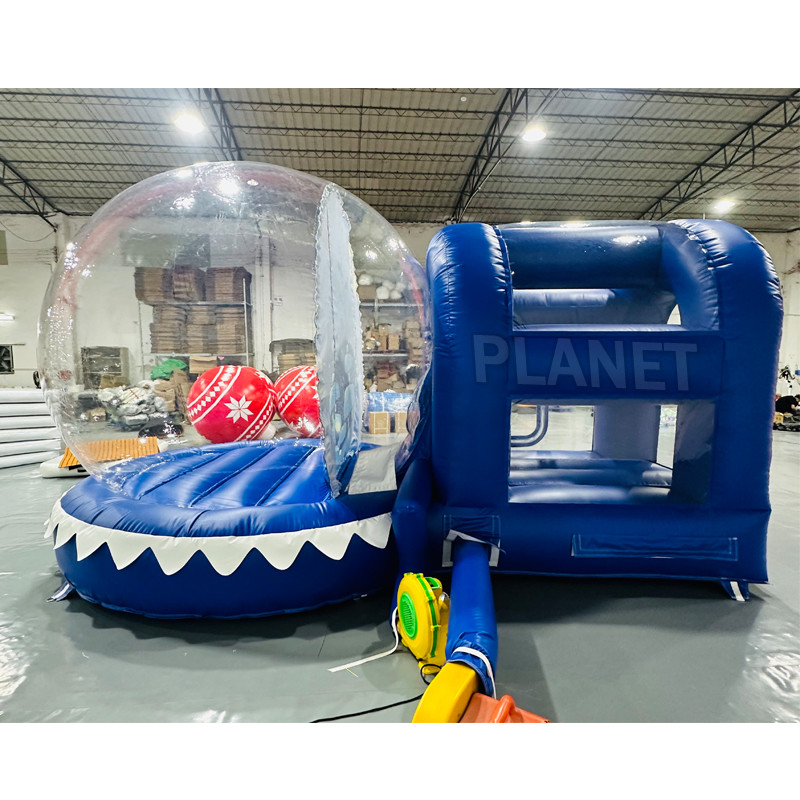 3m Christmas Advertising Inflatable Snow Globe Photo Booth With Jumping Bouncing Tunnel