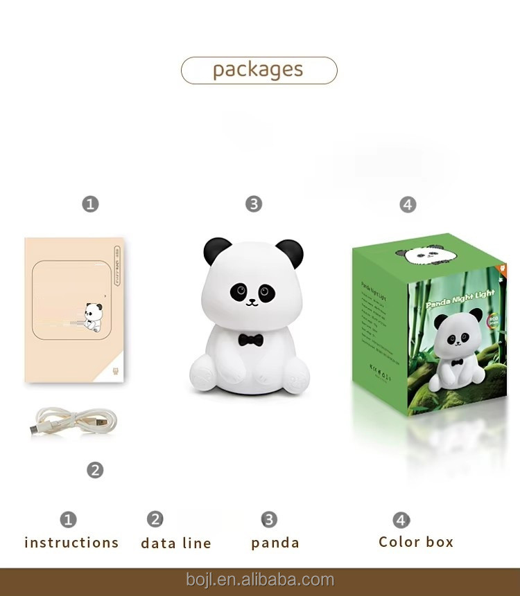 Cute Animal USB Rechargeable Baby Lamps Silicone Panda LED Night Light for Kids Night Lights
