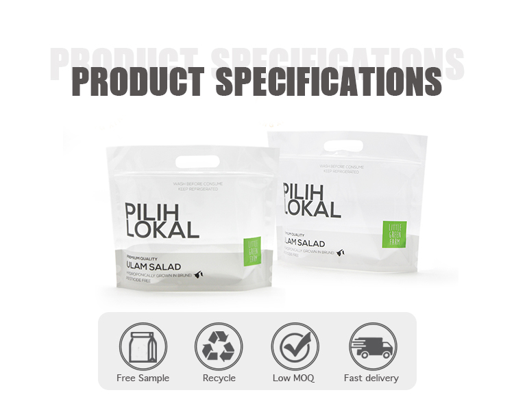 50 Microns Transparent Vegetable Packing Bags Biodegradable Lettuce Packaging