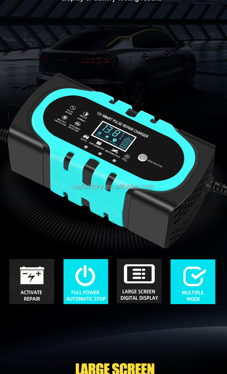 Digital Display Battery Charger 12V 24V 20A 15A 10A 6A Smart Repair Charger with 90% Charging Efficiency and ABS Material
