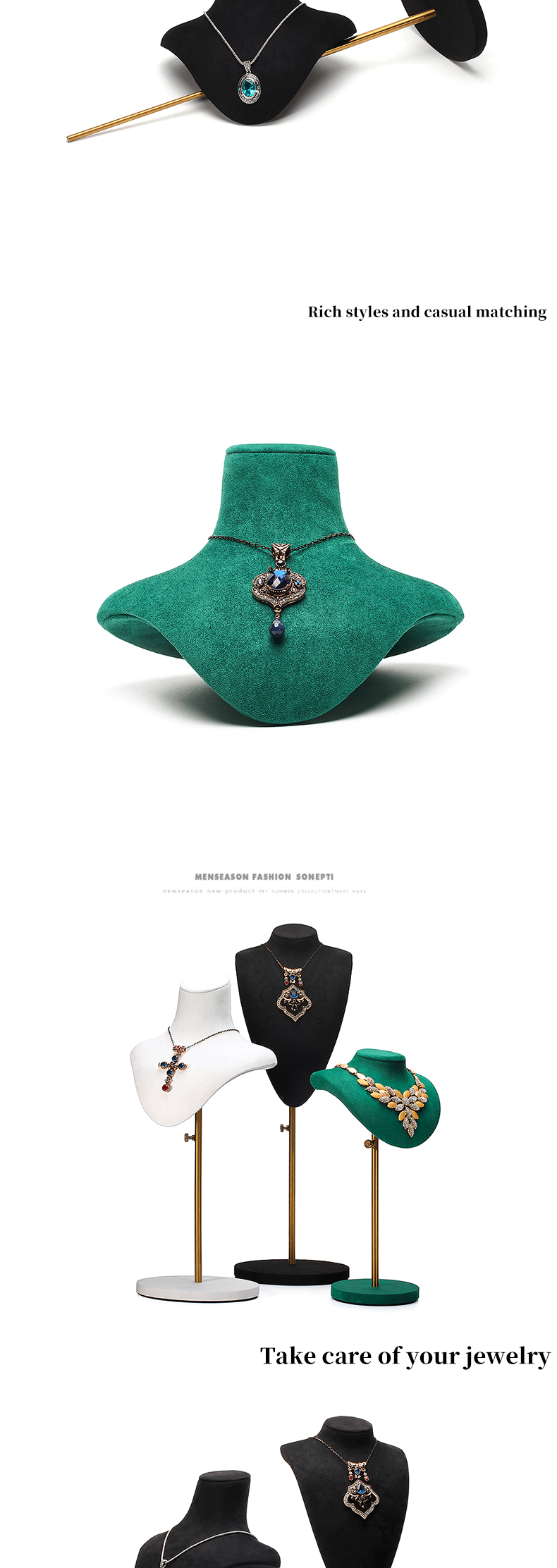 Portable Detachable Soft Velvet Jewelry Organizer Mannequin Luxury Display Bust