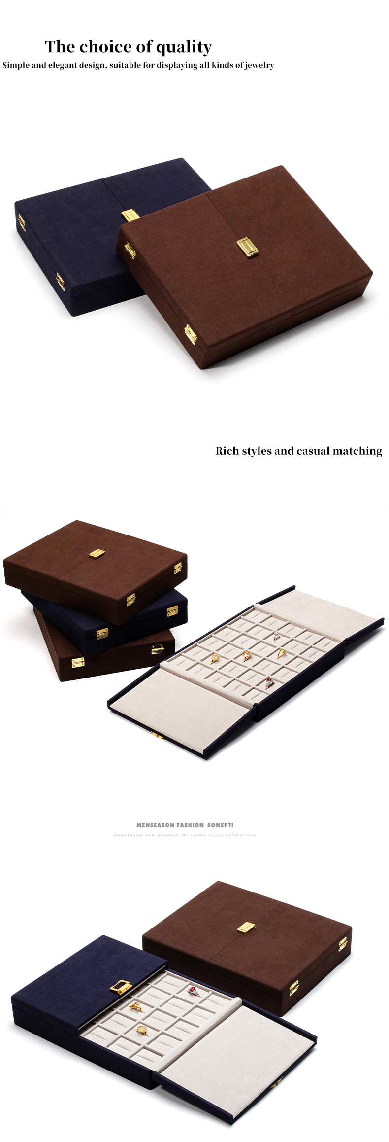 Blue Microfiber Leather Jewelry Gift Boxes Custom Jewelry Packaging 29x23x5cm