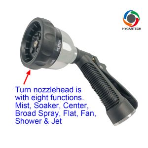 Metal 8-Pattern Garden Hose Nozzle With Rear-Trigger Control