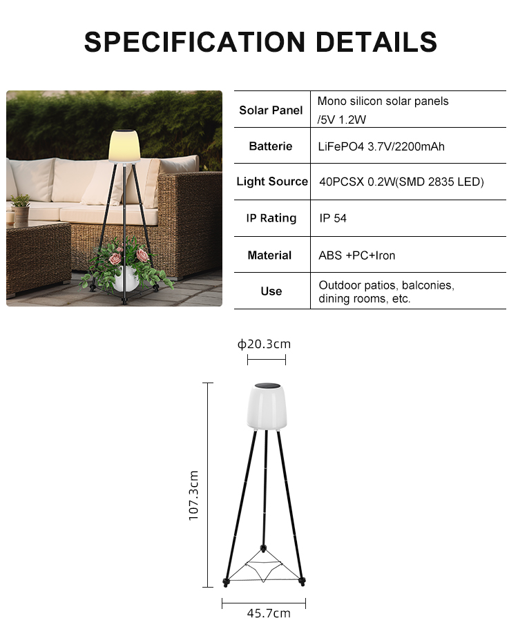 IP54 Decorative Outdoor Solar Patio Floor Light 3500K Deck Yard Garden Porch