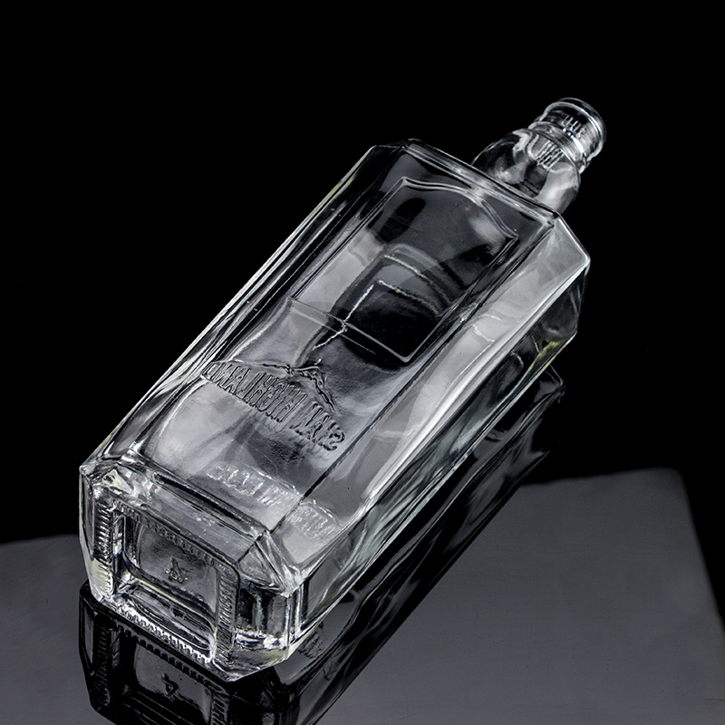 750ml 75cl Super Flint Square Embossed Glass Bottle with Screw Cap Rum Vodka Whisky