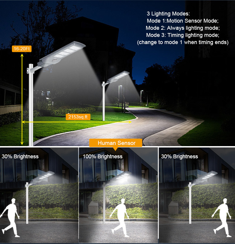 SMD 2835 Integrated LED Street Lamp All In One IP65 Outdoor 50w 100w 150w 200w 300w 2000 Watt Solar Street Light
