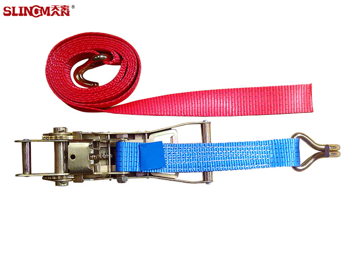 50MM Polyester Ratchet Tie Down Straps Yellow With Ratchet And Two Double J Hook