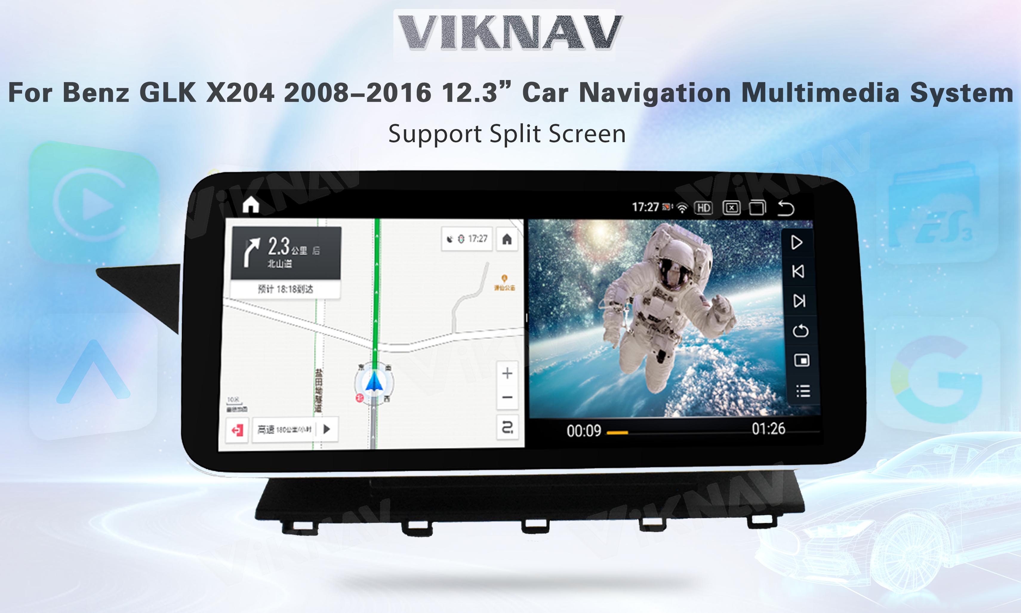 Viknav 12.3 Inch Android 8 Core Car Player Multimedia Radio For Benz GLK Class X204 2008-2016 GPS Navigation(NTG4.5)