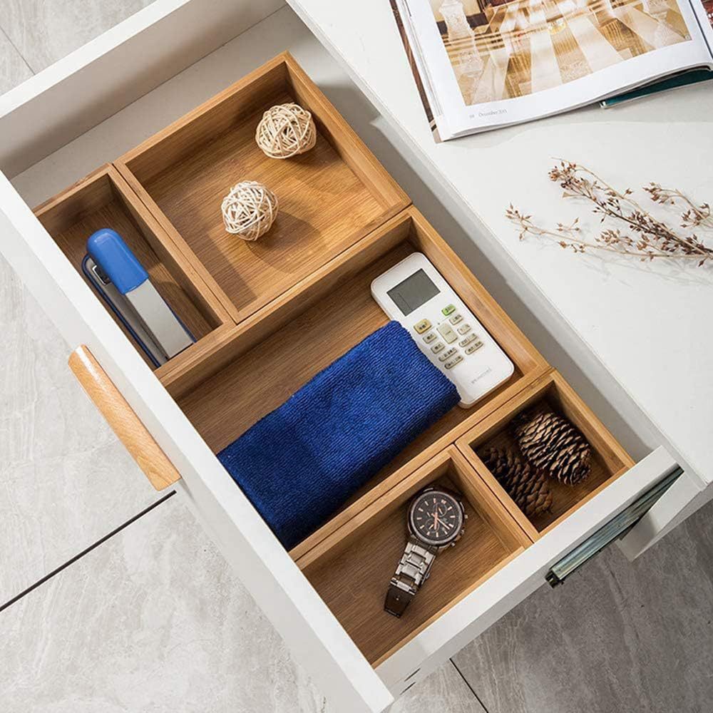 Bamboo Drawer Organizer Set, Multi-use Storage Box Set, Varied Sizes Junk Drawer Organizer for Office, Home, Bedroom, Bathroom