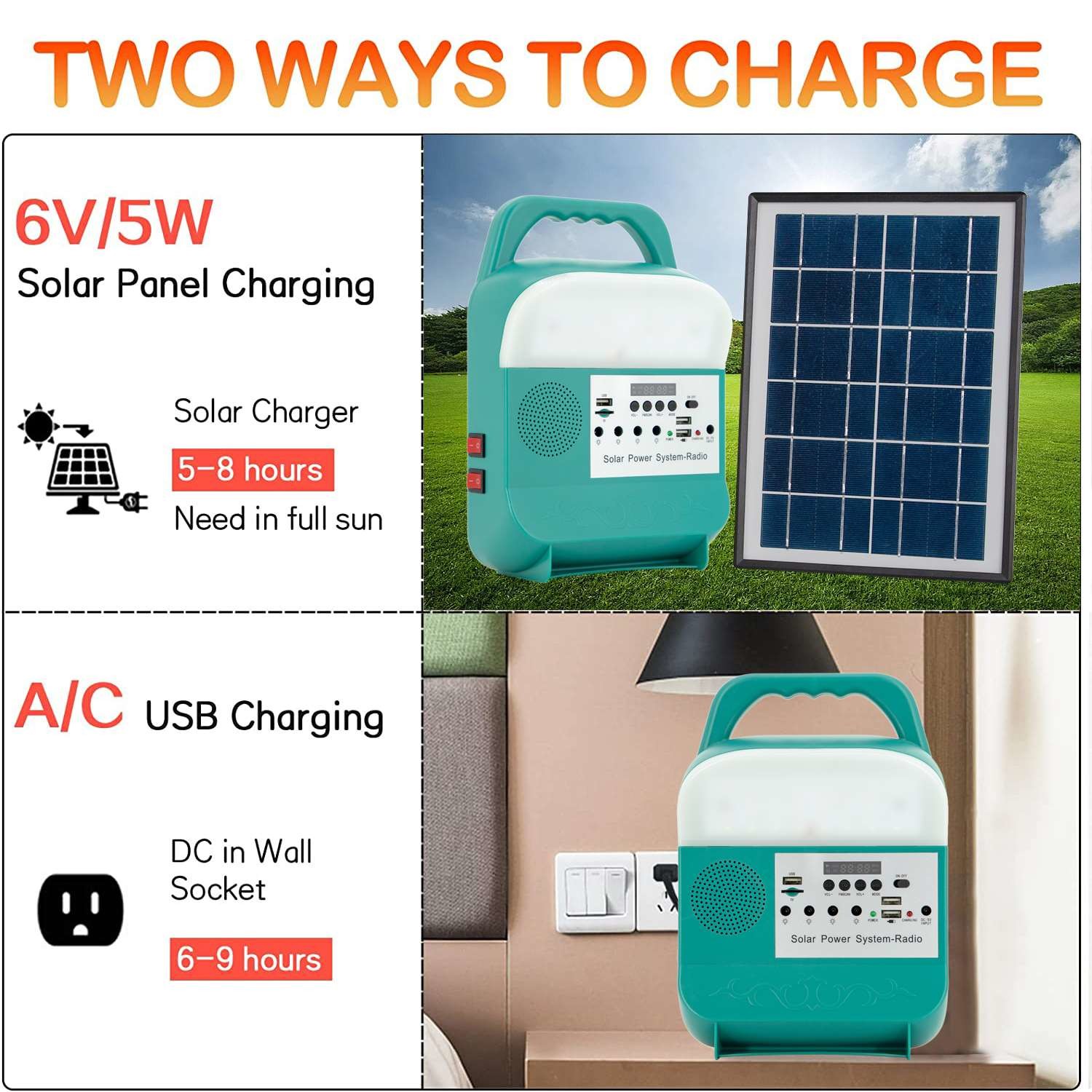 Waterproof Bright Solar Powered Camping Lights Emergency Lighting USB Rechargeable