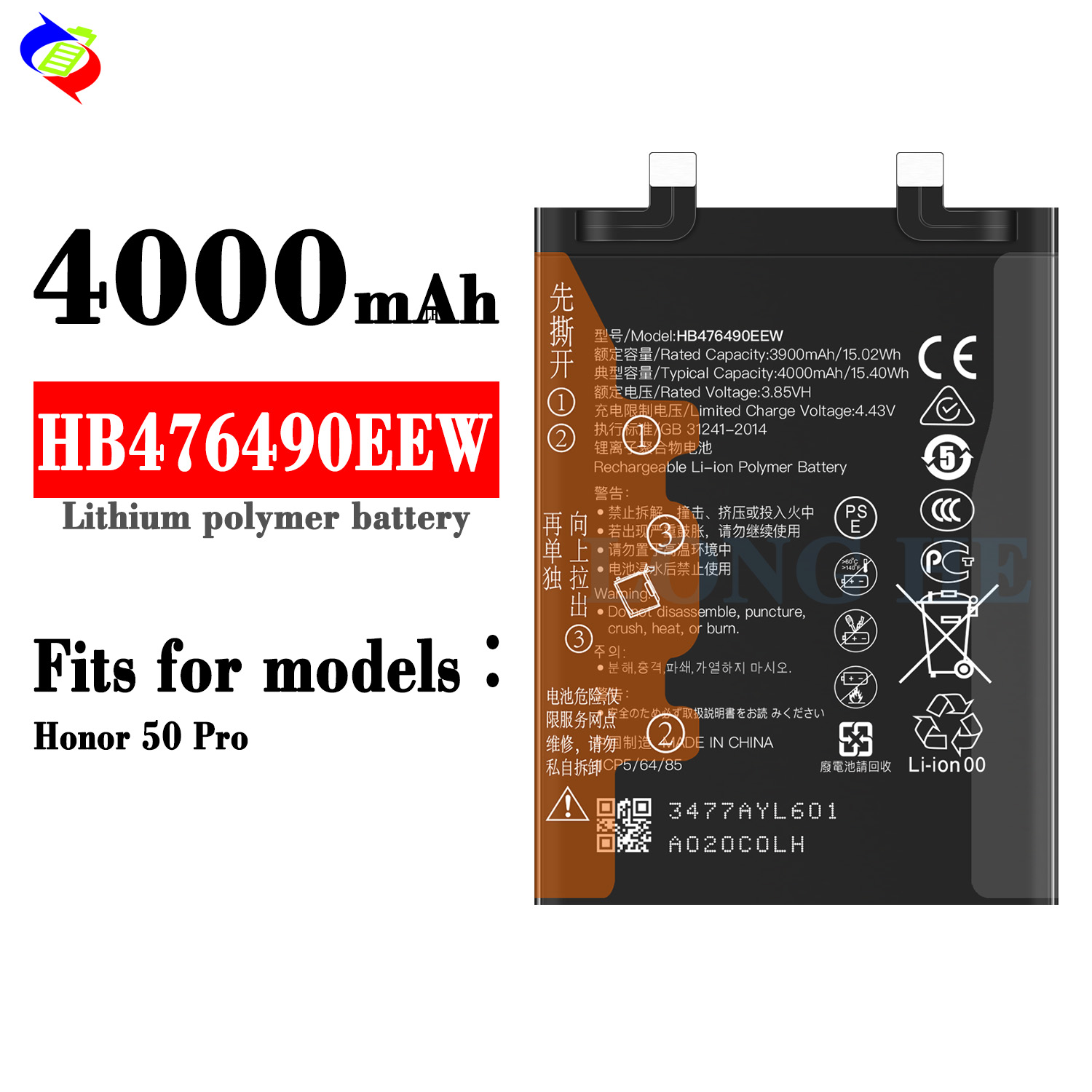 Huawei Honor 50 Pro Battery HB476490EEW Replacement 4000mAh Capacity Polymer Lithium Battery