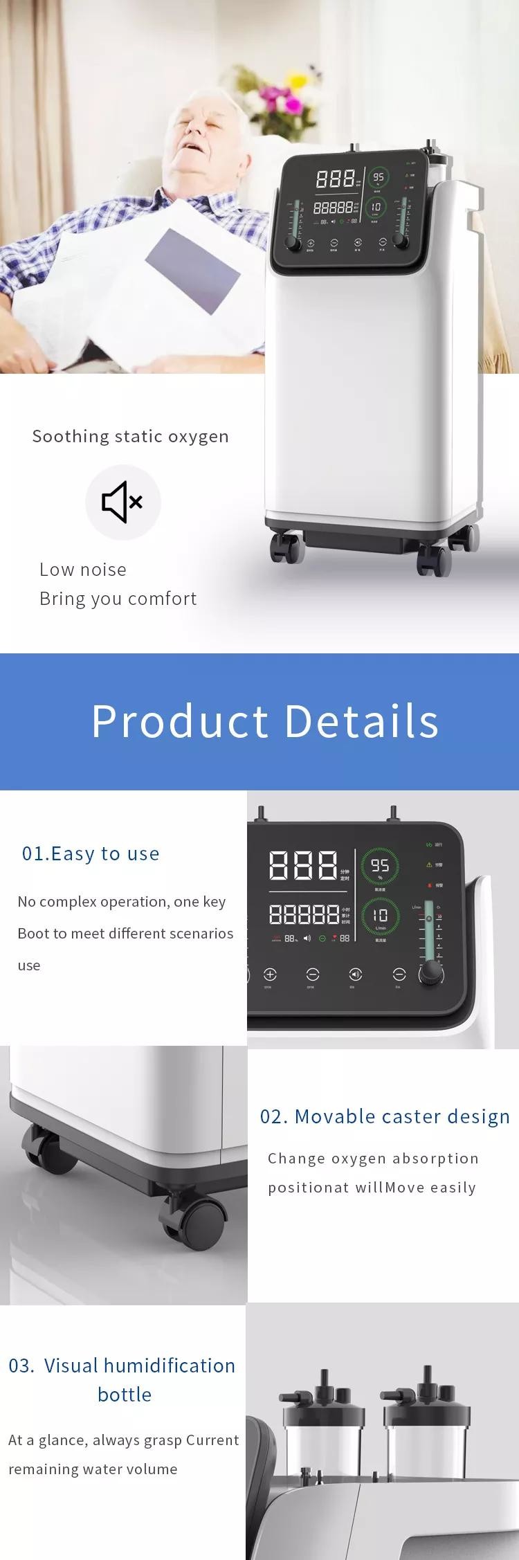 Household 10L Portable Oxygen Concentrator 93% Purity