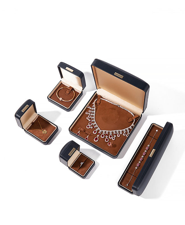 Navy blue High Quality PU Leather Ring Box Elegant Jewelry Storage Gift Box
