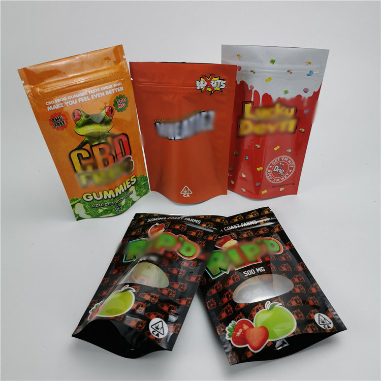 Slide Zip Lock Custom Printed Stand Up Pouches Child Proof Exit CBD Gummy Hemp Packaging