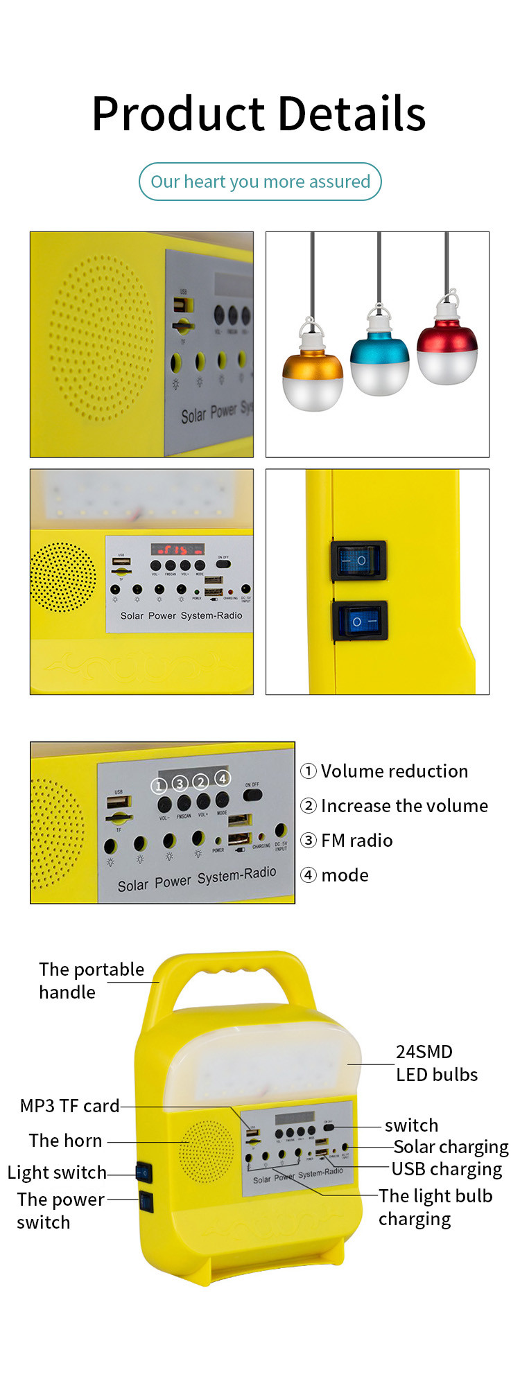 OEM Color Solar Powered Emergency Lights Panel Camp 9W