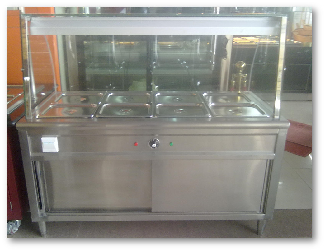 Stainless Steel Hot Food Serving Unit With Storage Cabinet and Top Shelf 1500*700*800+550mm