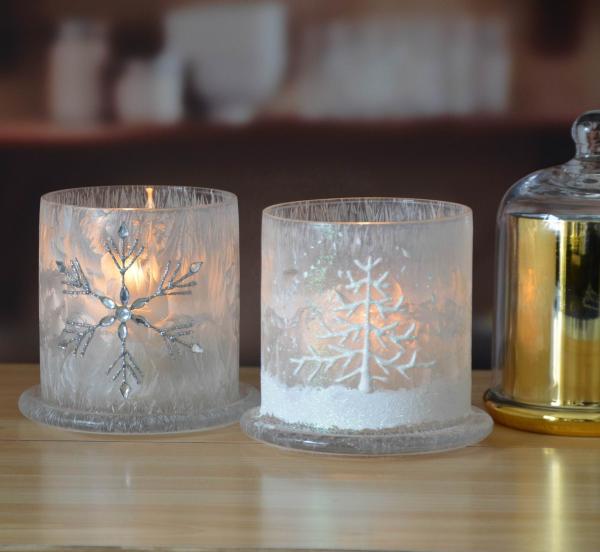 Frost Glass Candle Holders , Glass Cylinder Candle Holders For Holiday