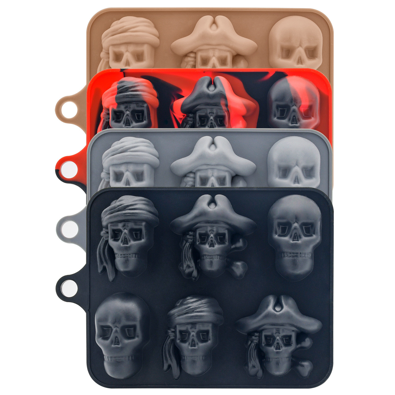 Silicone Ice Cube Tray 3D Skull Ice Mold-2Pack Easy Release For Whiskey Cocktails And Juice Beverages